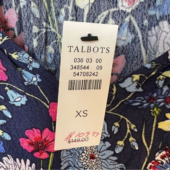 Talbots NWT Floral Short Sleeve Midi Dress Blue Pink Lightweight Summer Dress XS - Picture 3 of 9
